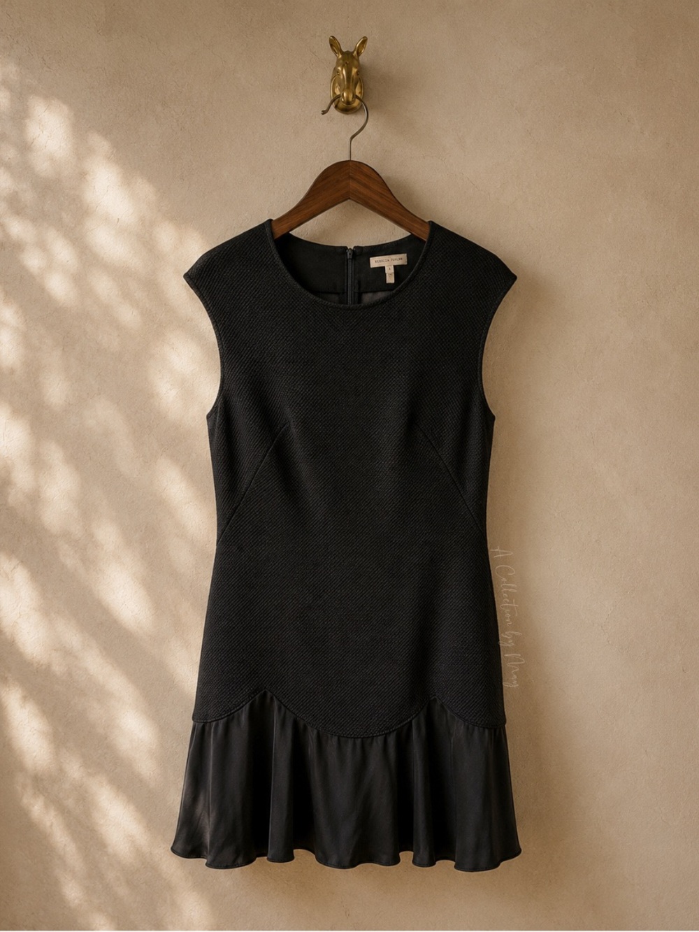 Rebecca Taylor Stacy Textured Knit Cupro Flounce Cocktail Dress Black 10
